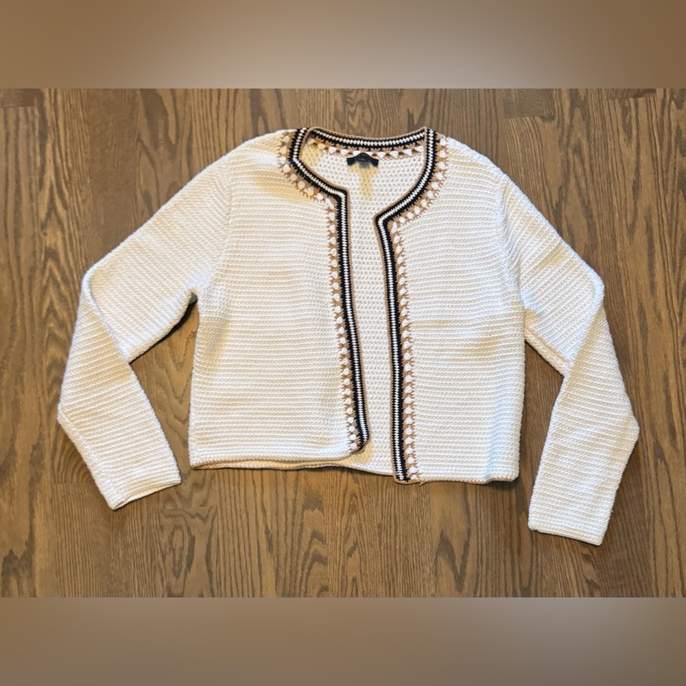 Ann Taylor Cream Cardigan with Black Trim